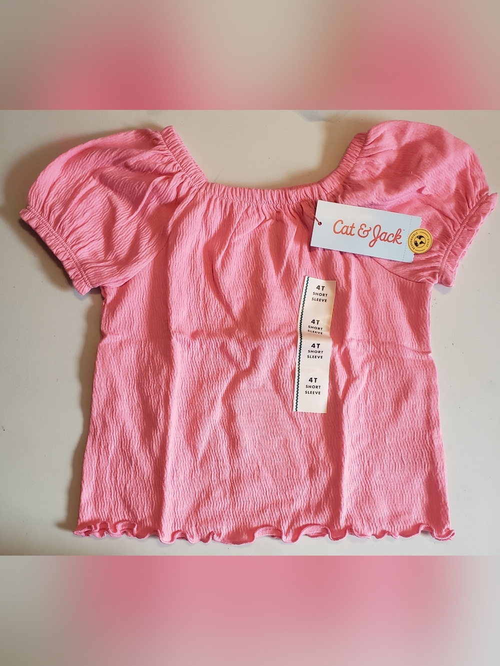 Cat & Jack Pink Short Sleeve Ruffled Hem Top